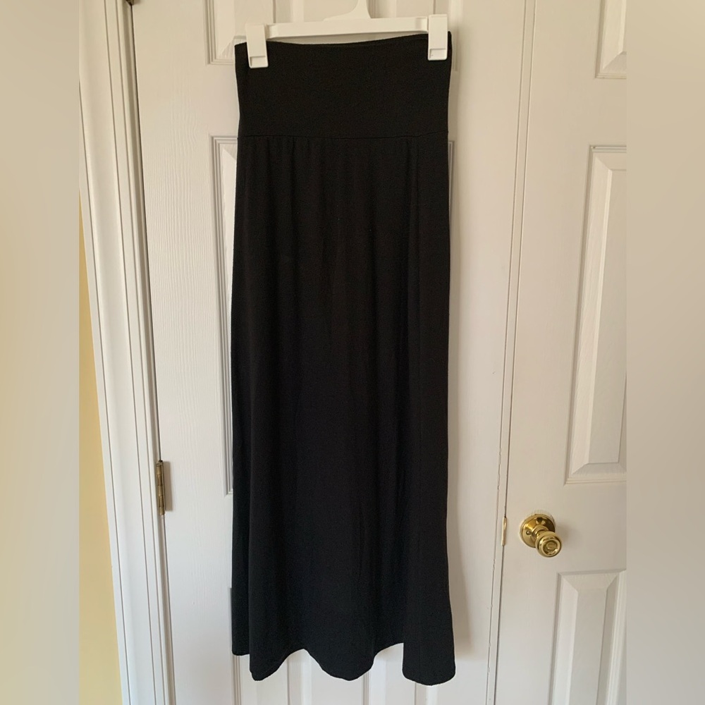 Lily Rose Fold Over Maxi Skirt Juniors Small Black Wide Waist Pleats Soft Jersey